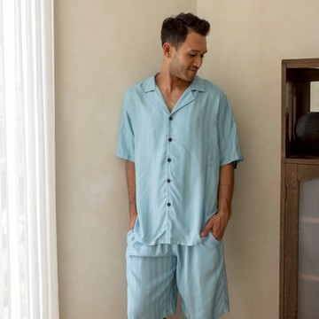 Rising Boutique Tencel布料短袖居家男士套裝-冰川藍 - ＸＸＬ