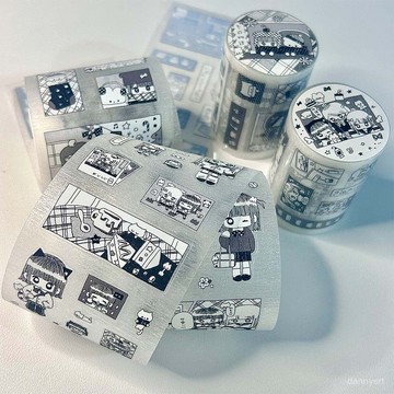 🔥臺灣出貨🔥閃光瞬間貼紙捲可愛人物手賬素材切膜鹽係膠帶秋冬裝飾 9JEB