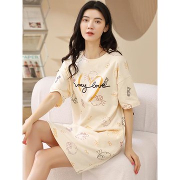 女士睡裙夏季純棉2026新款胖mm大碼短袖可愛夏天家居服孕婦睡衣女