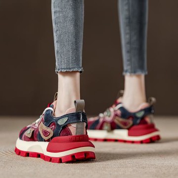 厚底復古拼色華夫阿甘鞋女ins潮2026春季新款透氣老爹鞋運動女鞋