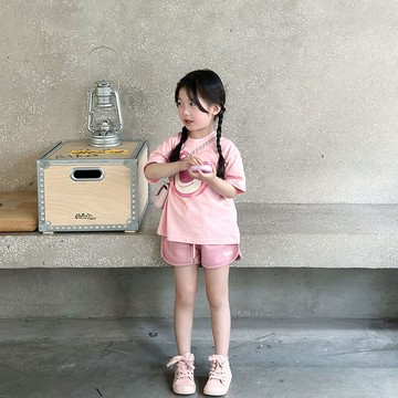 Mini baby🌷兒童T恤夏裝女童寶寶粉色草莓熊中小童半袖純棉上衣