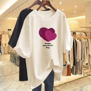 胖胖美依 印花T卹 大碼上衣 短袖T卹 學院風中大碼 M-6XL新款愛心寬鬆純棉短袖大版上衣打底衫-3418.