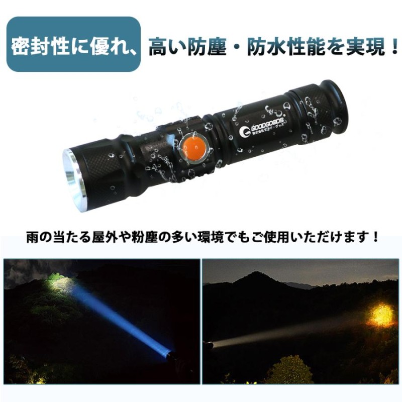 GOODGOODS LED懐中電灯 USB充電式 LEDライト コンパクト 1800lm 軍用 最強 ズーム機能 CREE XML-T6 車整備  ワーク 作業用 修理 ガレージ ES-20U | LINEショッピング