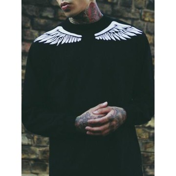 chicano美式復古歐美風加大碼翅膀印花圓領衛衣長袖春秋情侶裝ins