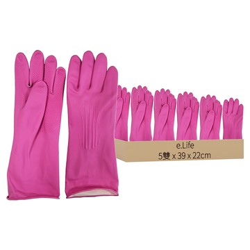 e.Life 橡膠手套 穿戴輕便舒適 多功能設計有效防滑 適用於家務、工廠、浴室、洗車  L(39 x 22cm)  粉色  5雙