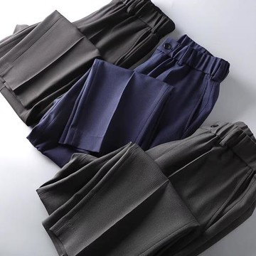 夏季男士薄款寬松闊腿潮流垂感打褶直筒休閑褲百搭港風西裝褲