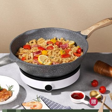 麥飯石不粘鍋煎炒鍋平底鍋家用炒菜鍋燃氣灶電磁爐通用