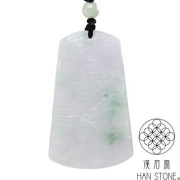 【漢石齋】天然翡翠A貨 山水玉佩吊墜 冰糯種春帶彩(28*46*6mm)