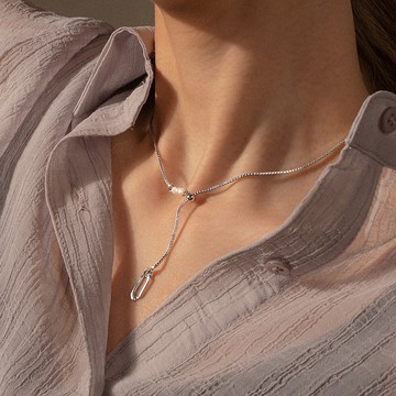 ARROGANT - 偏巧 * 金色 銀色 簡約 珍珠 頸鍊 鎖骨鍊