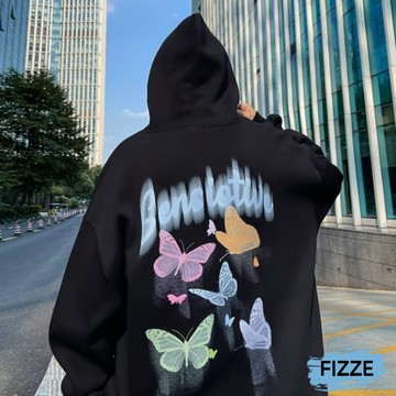 情侶裝 男潮版港風 流行刷毛款 帽T 印花大學T  大學T 刷毛連帽   寬鬆版  長T(BTW271)【FIZZE】