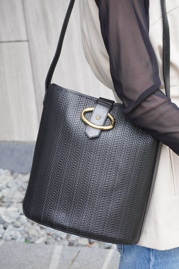 【日本直送 名牌中古包】Christian Dior 克裡斯汀‧迪奧 肩背包 黑色 橢圓形 皮革 編織 ysncmj