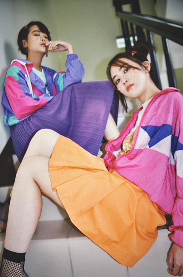 古著80s 粉紅拼接撞色風衣外套