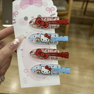 Kitty髮夾 可愛藍紅KT貓發夾軟妹少女ins無痕板板夾日系卡通百搭劉海夾發卡