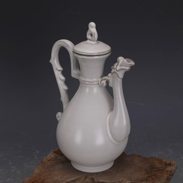 宋汝窯月白釉鐵胎支釘茶壺酒壺出土老貨仿古瓷古玩古董家居擺件