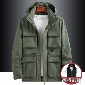 加絨工裝外套男多口袋秋冬季戰術沖鋒衣機能馬甲加厚攝影戶外夾克