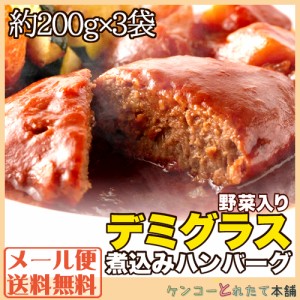 じっくり煮込んだデミグラス煮込みハンバーグ約200g×3袋 送料無料 メール便