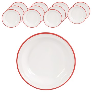 琺瑯圓形湯盤12個 湯盤組 - 簡約耐用  9吋  純白色 + 紅邊  1組