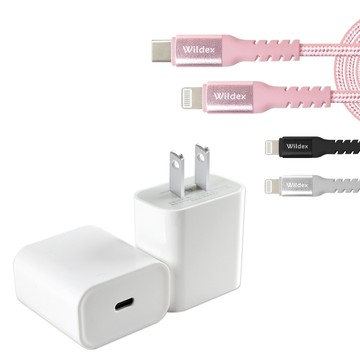 PD充電器 iPhone 20W PD充電器(E630)+蘋果認證金屬編織PD快充線/傳輸線(2M) 玫瑰金