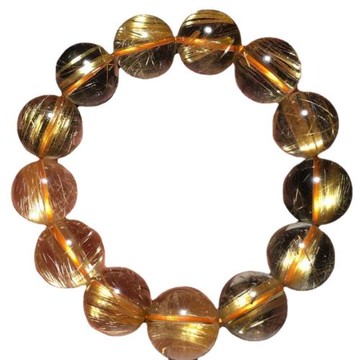 天然巴西金發晶手鏈男款水晶鈦晶單圈手鏈金黃發絲又閃又順晶體透