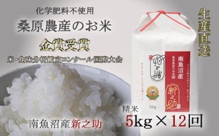 （新米予約）桑原農産のお米5kg×12カ月　南魚沼産新之助