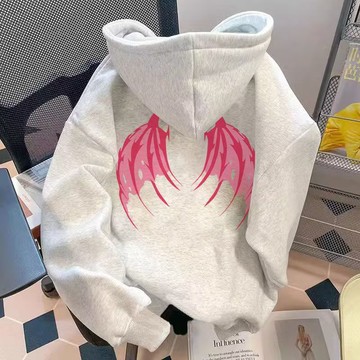愛依依 帽T 連帽上衣 大學T 學院風 S-3XL秋冬新款翅膀印花寬鬆男女休閒上衣-8788.