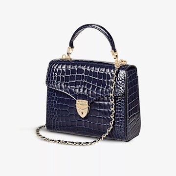 ASPINAL of LONDON  MIDI Mayfair Bag (午夜藍)(鱷魚壓紋/金藍雙色鍊帶)