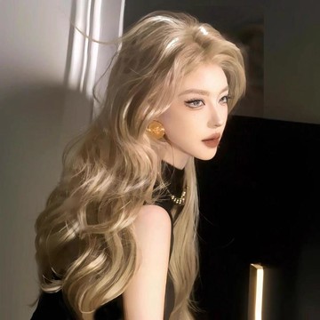 金色假髮🔥女生長髮日常Lolita 中分大波浪長捲髮自然仿真全頭套 女生假髮 金色大波浪髮型 中分整頂造型 整頂假髮