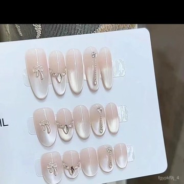 🎀純手工穿戴甲🎀【鎏光閃爍】純手工穿戴甲美甲貼片貓眼顯白高級感夏季十指甲片新年美甲貼片ML 高級感穿戴甲顯白美甲片 MB