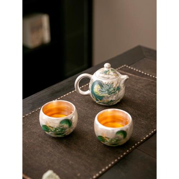 中國風大師手工鎏銀青龍茶壺中式一壺兩杯家用高檔品茗杯送禮盒裝