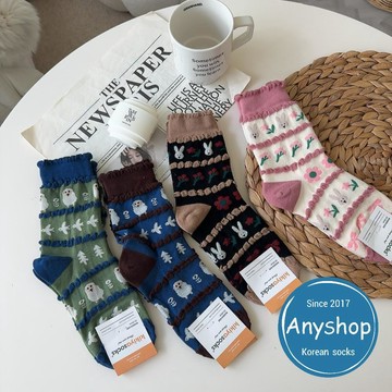 Anyshop韓國襪 浮雕動物襪 兔子綿羊 花花 韓國襪 中筒襪 浮雕 韓襪 韓國襪子 女生襪 女襪16703