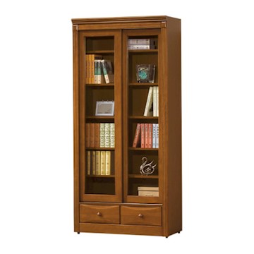 文創集 米奇亞3尺實木推門下二抽書櫃-91x45x198cm免組