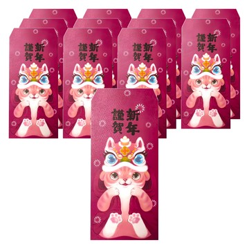 摩達客 農曆春節開運 台灣文創貓咪謹賀新年喵喵創意設計吉祥紅包袋  12個