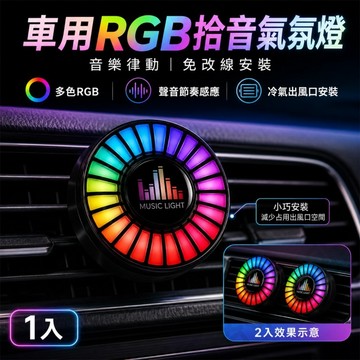 【台灣出貨】 車用RGB氣氛燈 冷氣出風口拾音燈 音樂節奏聲控律動燈 免改線安裝 車內香氛LED裝飾燈