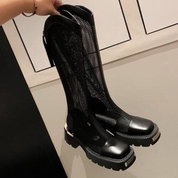 小個子網靴女2026年春夏新款透氣靴子薄款厚底長靴涼靴高筒騎士靴