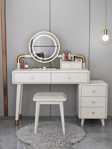 化妝桌鏡台梳妝台 北歐全實木可伸縮梳妝臺儲物收納櫃一體小戶型網紅臥室LED化妝桌