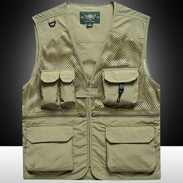 男士大尺碼背心馬甲外套   攝影馬甲男戶外釣魚旅游登山背心v領寬松大碼多袋工裝男馬夾薄款
