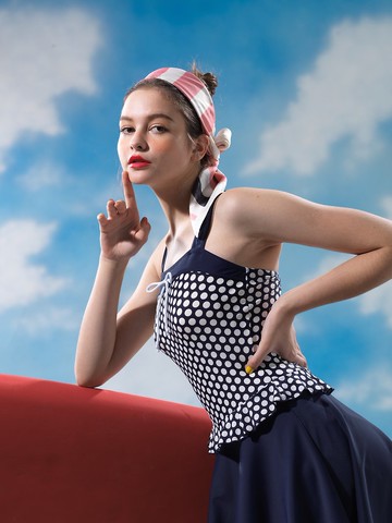 點點洋裝式泳裝 (附襯墊及泳帽)