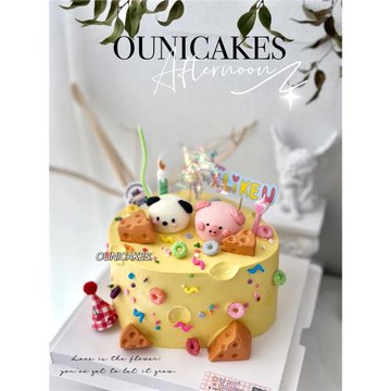 網紅ins蛋糕裝飾擺件卡通可愛奶酪小豬小狗小熊蠟燭插牌女生插件