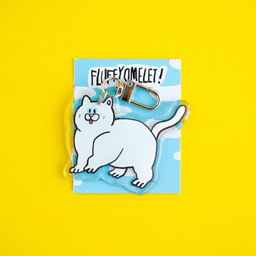 Fluffy Omelet - KEYCHAIN / PIN / PHONE GRIP - SNOW CAT