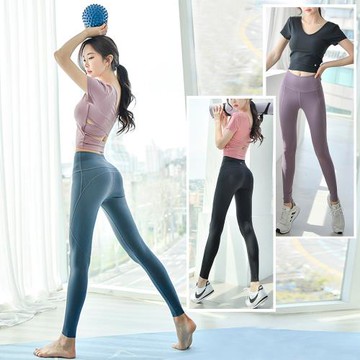 【BODYAIR嚴選】交叉背BRA上衣+親膚蜜桃褲套裝(瑜珈.運動.慢跑.透氣.舞蹈.運動服.運動褲)