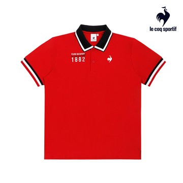 【LE COQ SPORTIF 法國公雞】男款紅色吸濕排汗短袖POLO衫LWX21341