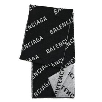 BALENCIAGA 巴黎世家 673133 品牌LOGO雙面羊毛長圍巾.黑/白
