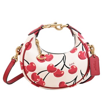 COACH CAE83 JONIE 櫻桃亮片印花迷你斜背彎月小包/小廢包.紅邊