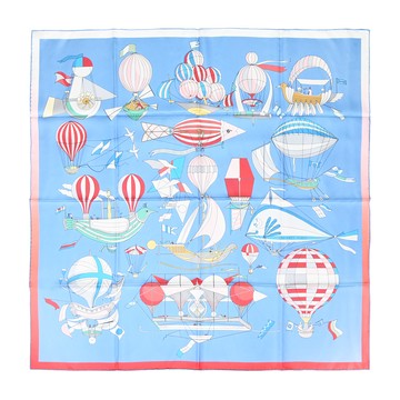 Hermes 愛馬仕 Les Folies du Ciel熱氣球90 真絲雙面用方巾(水藍)