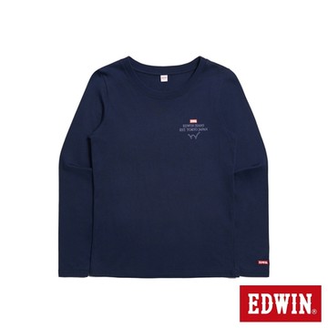 EDWIN 女裝 秀氣小印花薄長袖T恤-丈青色