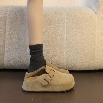 厚底內增高勃肯鞋女2025春季新款小個子一腳蹬包頭半拖鞋外穿女鞋