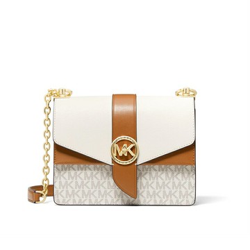MICHAEL KORS Greenwich 小號拼色徽標和十字紋皮革斜跨包 斜背包女士單肩包 32S1GGRC0B   ~【 菲尼斯 國際精品 ★ 疊加現抵$1618 】