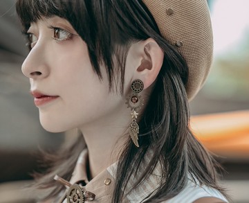 蒸汽朋克 steampunk 金屬齒輪 翅膀 星星玫瑰 耳飾 耳夾耳釘