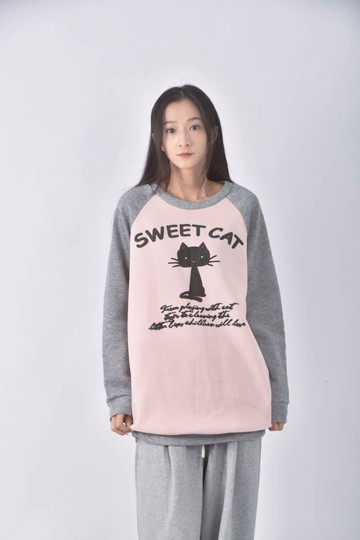 (L) i moda貓咪粉色長袖上衣