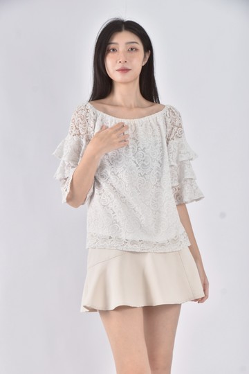 (M) 棉質勾花白色短袖上衣